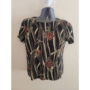Christine Gerard Women's Black Vintage Floral Blouse Size Large